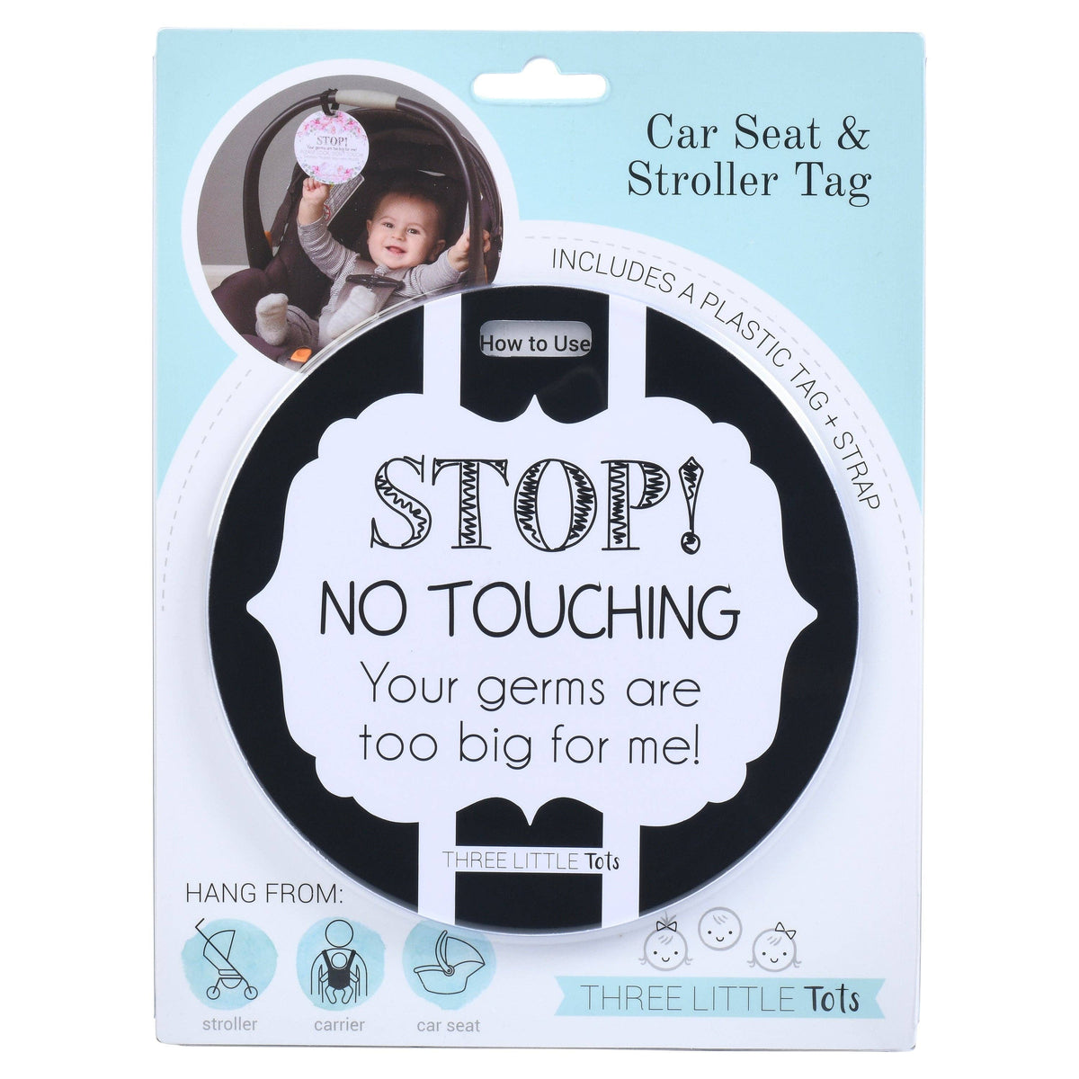 Black and White No Touching Baby Car Seat Sign Tag