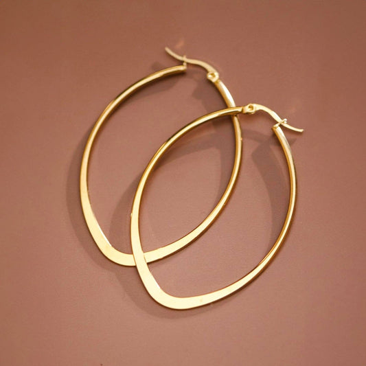 18K Gold Plated Waterproof Stainless Steel Hoop Earrings - 7534