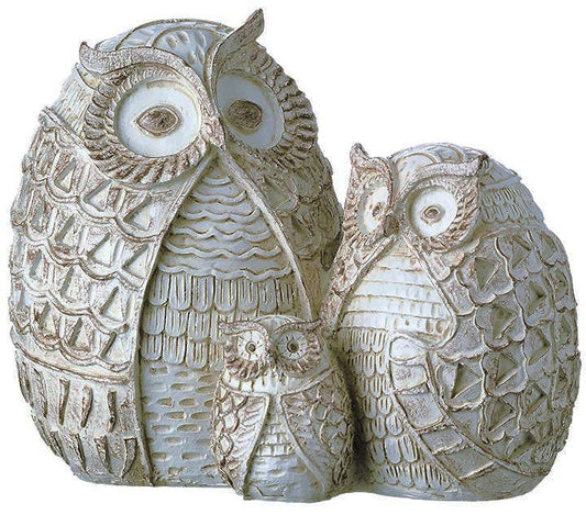 Off-white Resin Owl Family Figure