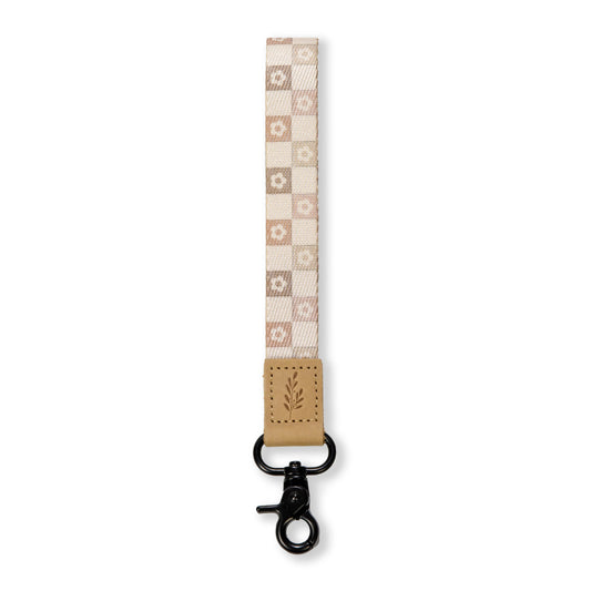 Wristlet Keychain, Wrist Lanyard, Floral Checkered
